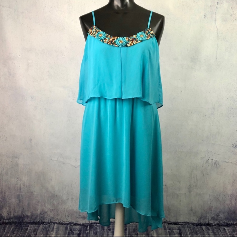 NWOT Bisou Bisou Turquoise Beaded Neckline Dress - Size 6